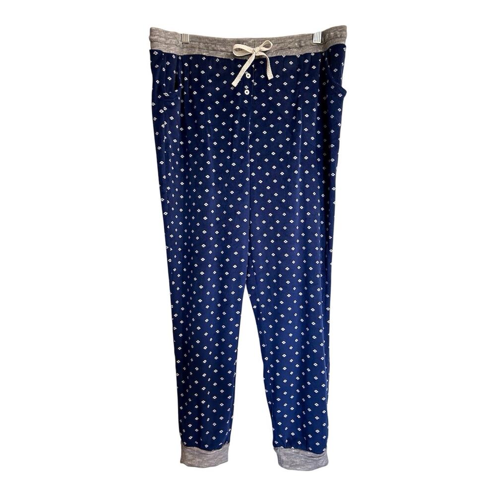 Cuddl Duds Fleece Jogger Pajama Pants Drawstring Blue White Star Print Sz Large
